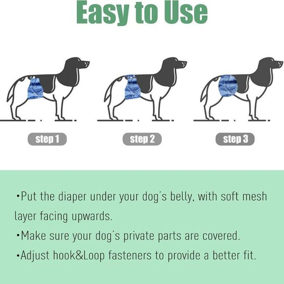 Wegreeco Jeans Washable Dog Diaper - Washable Male Dog Belly Wrap Sz XL … - Picture 8 of 11